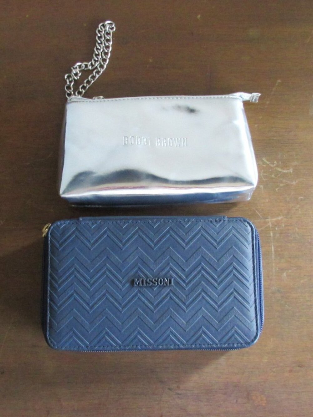 Bobbi Brown Silver Makeup bag & Missoni Delta Amenity Case lot of 2